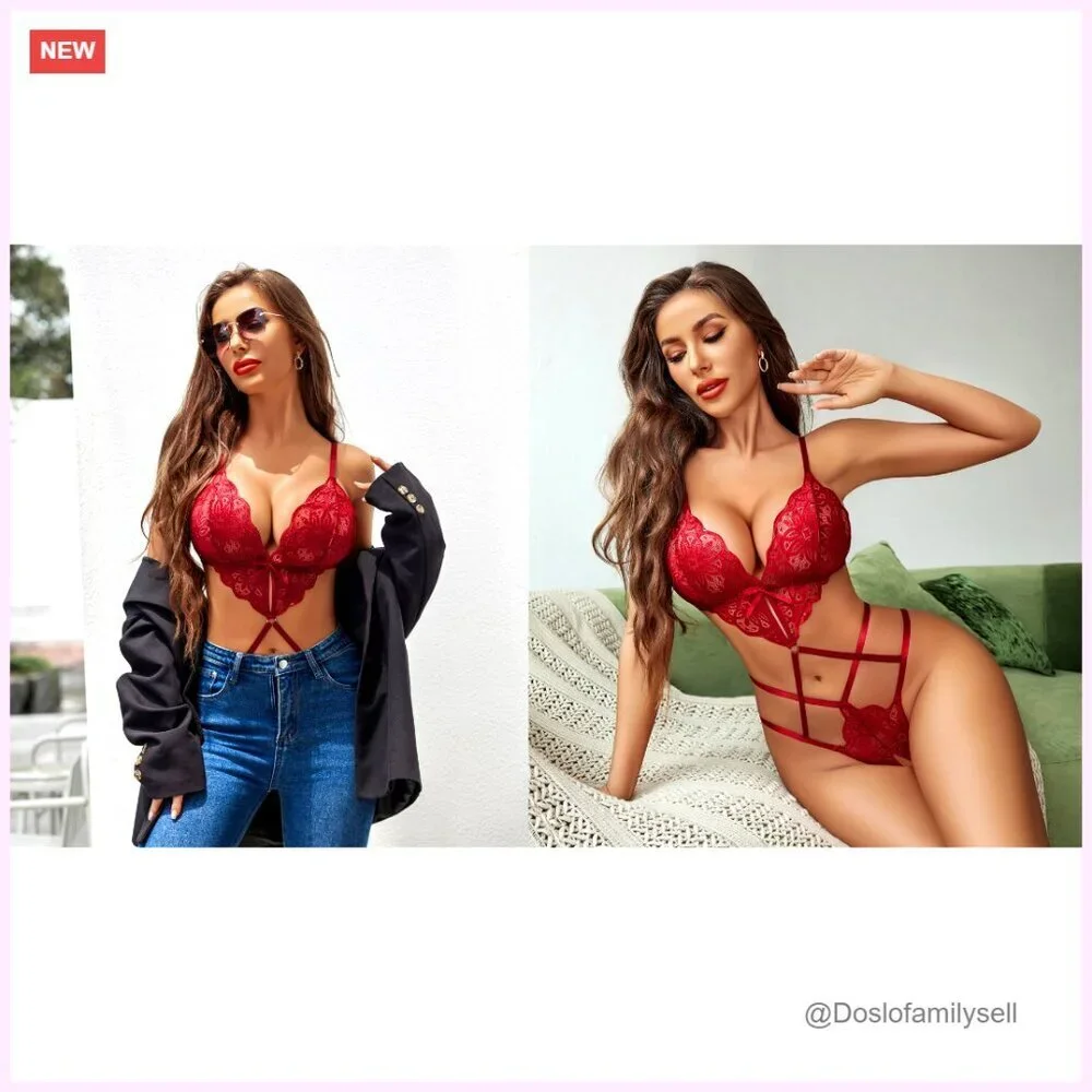 Lace Teddy Bodysuit Deep V Cut Out Adjustable Straps Sexy Lingerie Babydoll